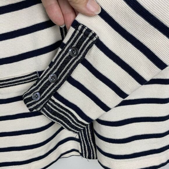 J Crew V-neck Varsity Sweater Cardigan Women's Med Navy White Stripe Nautical - Picture 5 of 12